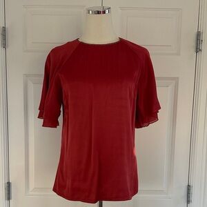 Reiss Wave Burnt Red Ruffle Layered Flutter Sleeves Beaded Business Top Size 4